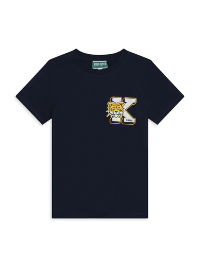 Shop Kenzo Little Boy's & Boy's Varsity Jersey Crewneck T-shirt In Navy