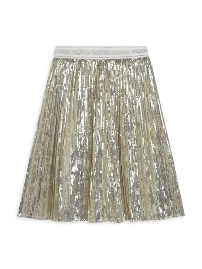 Shop Michael Kors Little Girl's & Girl's Sequin-embellished Pleated Skirt In Gold