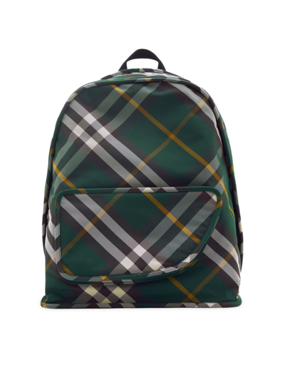 Shop Burberry Men's Shield Check Backpack In Ivy