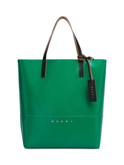 Shop Marni Men's Logo-printed Tote Bag In Sea Green