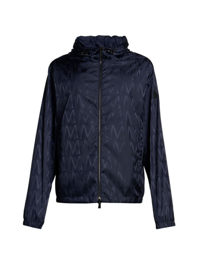 Shop Moncler Men's Lepontine Zip-up Hooded Jacket In Printed Monogram Blue