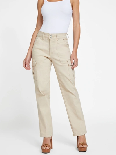 Shop Guess Factory Hailey High-rise Cargo Jeans In Beige