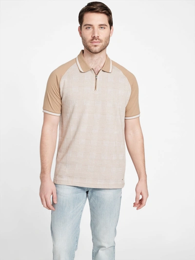 Shop Guess Factory Fez Printed Zip Polo In Beige