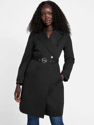 Shop Guess Factory Ally Double-breasted Trench In Black
