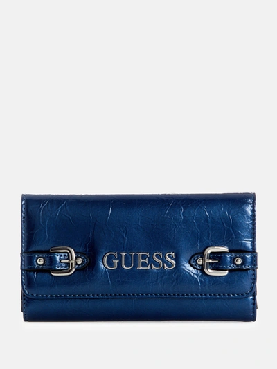 Shop Guess Factory Dementri Slim Clutch Wallet In Blue