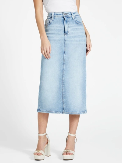 Shop Guess Factory Tee Denim Midi Skirt In Blue