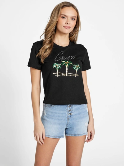 Shop Guess Factory Eco Embellished Palms Tee In Black