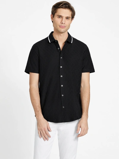Shop Guess Factory Terrance Jacquard Polo In Black