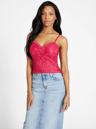 Shop Guess Factory Lacy Tank Top In Pink