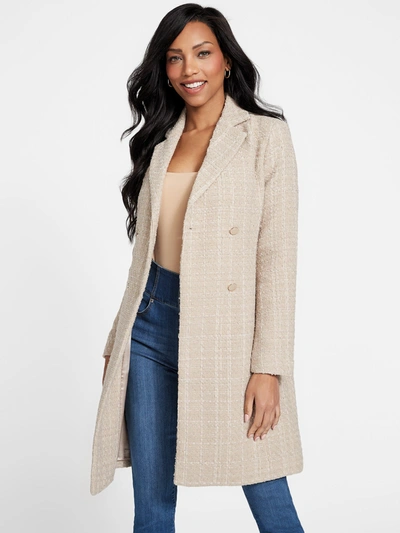 Shop Guess Factory Zoe Double-breasted Coat In Beige