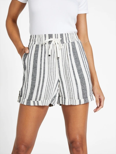 Shop Guess Factory Charlotte Striped Linen Shorts In Black