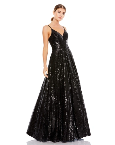 Shop Mac Duggal V-neck Sequined Ball Gown In Multi