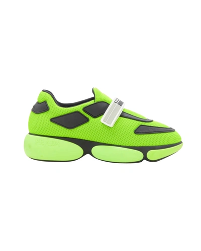 Shop Prada Cloudbust Neon Fluorescent Green Mesh Logo Strap Low Top Sneakers Eu35.5