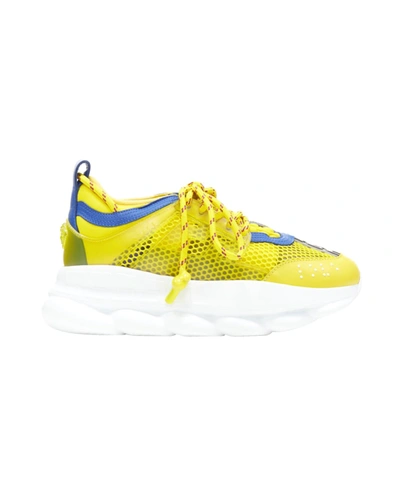 Shop Versace New  Chain Reaction Yellow Blue Low Top Chunky Sole Dad Sneaker Eu35.5