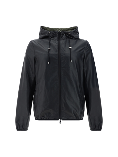 Shop D'amico Leather Dominic Reversible Jacket In Drum Dyed+nylon+nylon Nero/militare
