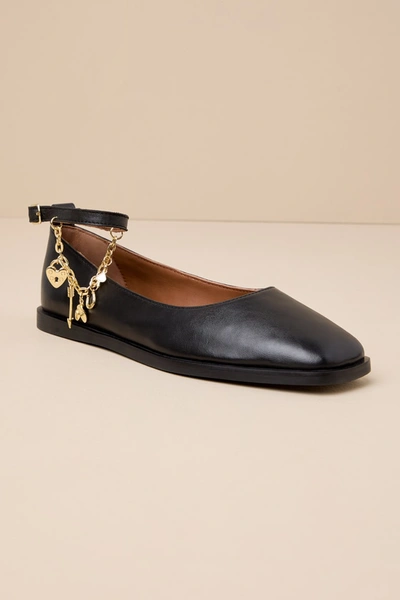 Shop Free People Mystic Treasures Black Leather Charm Ankle Strap Ballet Flats