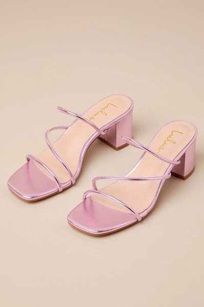 Shop Lulus Questa Pink Metallic Strappy High Heel Slide Sandals