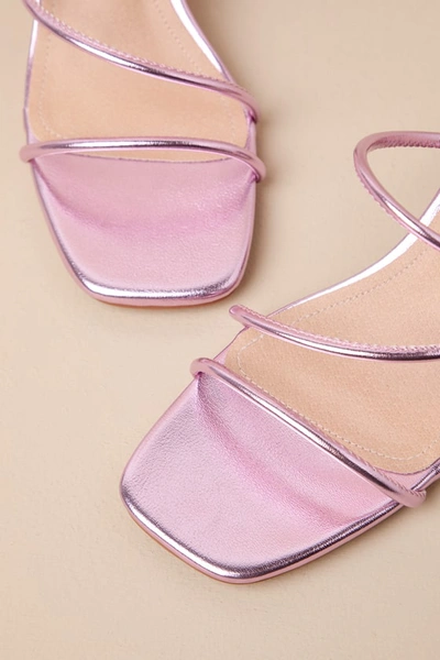 Shop Lulus Questa Pink Metallic Strappy High Heel Slide Sandals
