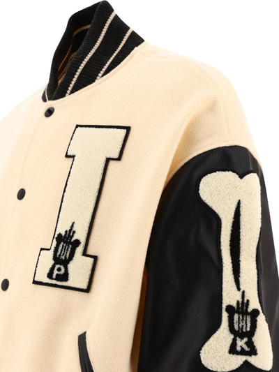 Shop Kapital "i-five" Varsity Bomber Jacket In Beige