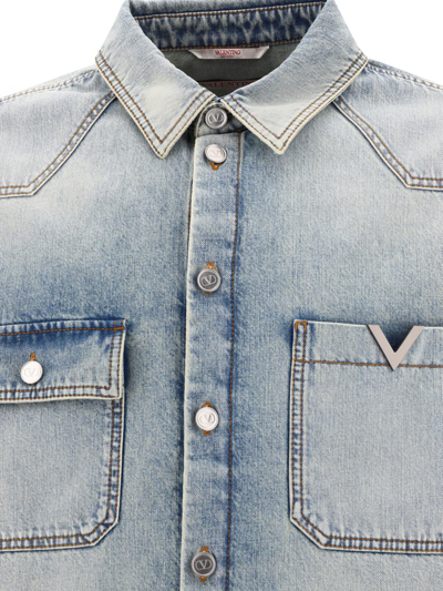 Shop Valentino "v Detail" Denim Jacket In Blue