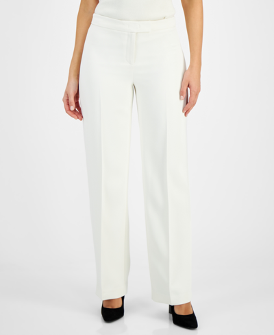 Shop Anne Klein Women's Front-fly Extended-tab Mid Rise Pants In Anne White