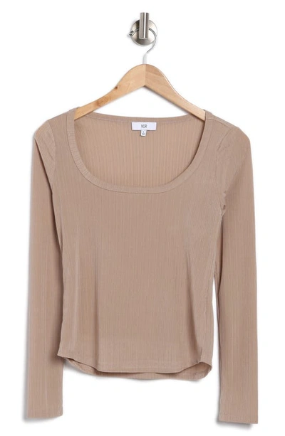 Shop Nsr Long Sleeve Ribbed Crop Top In Dark Taupe