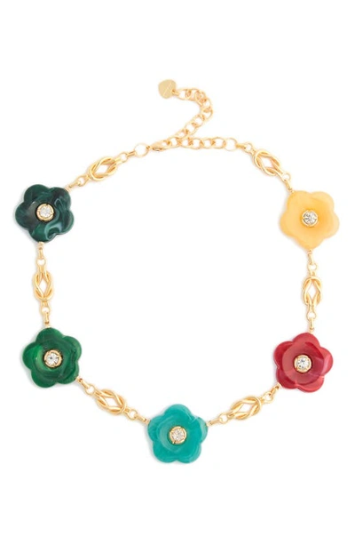 Shop Nakamol Chicago Mix Flower Disc Collar Necklace In Green/gold Mix