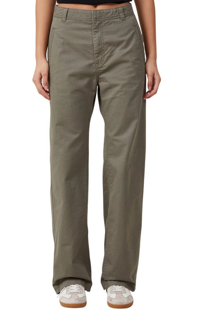 Shop Cotton On Bailey Straight Leg Cotton Twill Pants In Woodland
