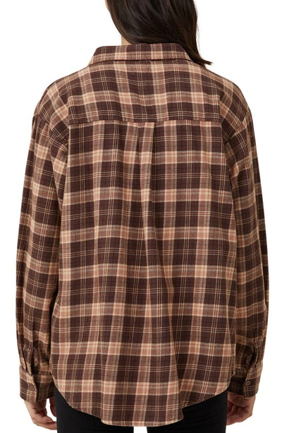 Shop Cotton On Plaid Brushed Cotton Flannel Button-up Shirt In Poppy Check Dark Oak