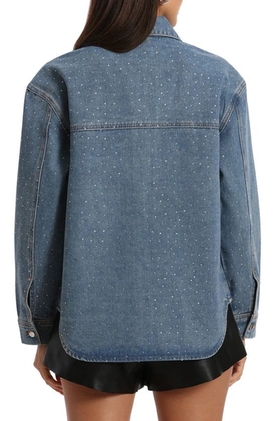 Shop Avec Les Filles Rhinestone Embellished Denim Button-up Overshirt In Dark Indigo Wash