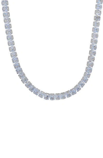 Shop Hmy Jewelry 18k White Gold Plated Crystal Tennis Necklace In Metallic