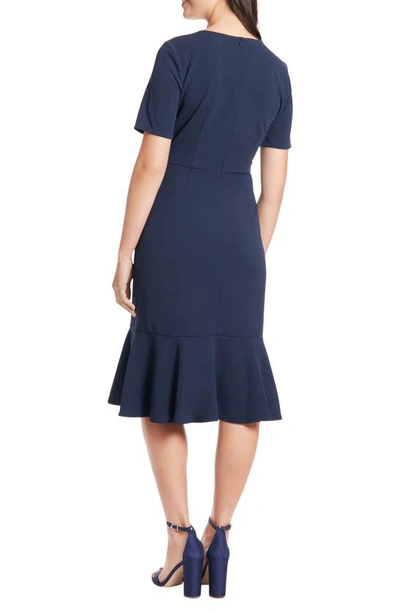 London Times Flounce Hem Twist Midi Dress In Navy