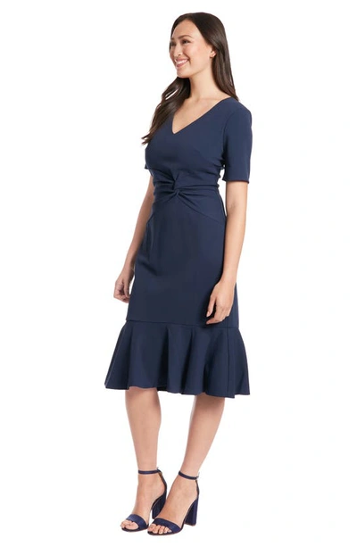 London Times Flounce Hem Twist Midi Dress In Navy