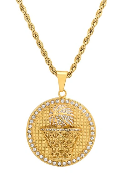 Shop Hmy Jewelry Mens' 18k Gold Plate Stainless Steel Crystal Pavé Basketball Pendant Necklace