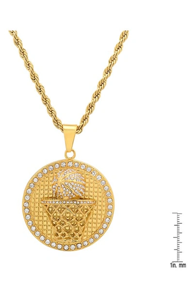 Hmy Jewelry Mens' 18k Gold Plate Stainless Steel Crystal Pavé Basketball Pendant Necklace In Gold