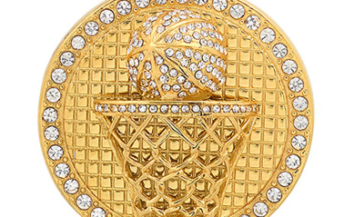 Hmy Jewelry Mens' 18k Gold Plate Stainless Steel Crystal Pavé Basketball Pendant Necklace In Gold