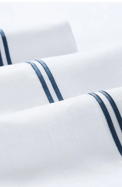 Shop Melange Home Set Of 2 Embroidered Stripe Linen Shams In White/ Navy