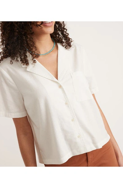 Marine Layer Lucy Resort Short Sleeve Hemp Blend Button-up Camp Shirt In White