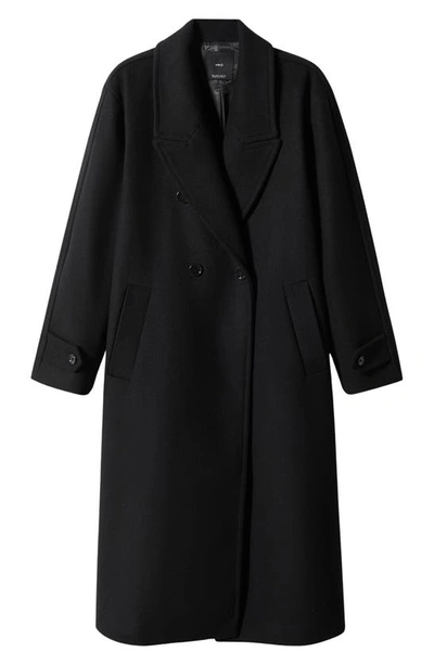 Shop Mango Oversize Double Breasted Wool Blend Coat In Black