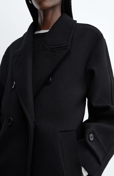 Shop Mango Oversize Double Breasted Wool Blend Coat In Black