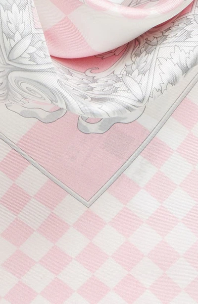 Shop Versace Medusa Check Silk Scarf In 5x490-pastel Pink White Silver