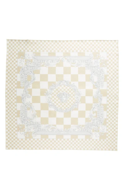 Shop Versace Medusa Check Silk Scarf In 5x530-light Sand White Silver