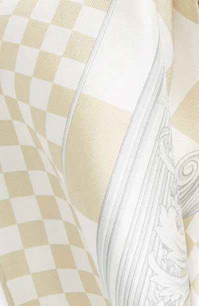 Shop Versace Medusa Check Silk Scarf In 5x530-light Sand White Silver