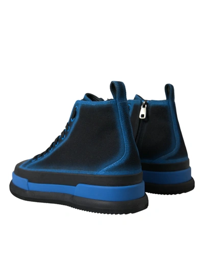 Shop Dolce & Gabbana Black Blue Canvas Cotton High Top Sneakers Men's Shoes In Black And Blue
