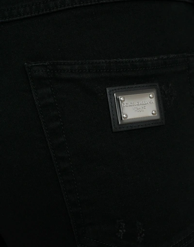 Shop Dolce & Gabbana Black Cotton High Waist Tattered Denim Women's Jeans
