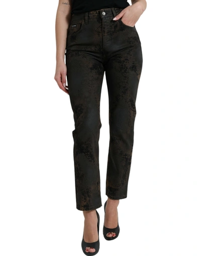 Shop Dolce & Gabbana Brown Boyfriend Mid Waist Cotton Denim Women's Jeans