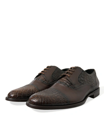 Shop Dolce & Gabbana Elegant Textured Leather Oxford Dress Men's Shoes In Brown