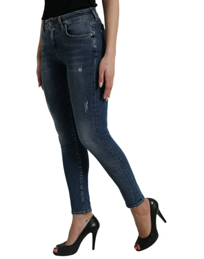 Shop Dolce & Gabbana Dark Blue Washed Skinny Mid Waist Denim Women's Jeans