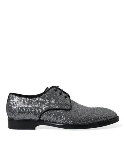 Shop Dolce & Gabbana Exquisite Sequined Derby Dress Men's Shoes In Black | Silver