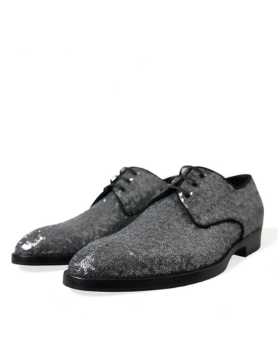 Shop Dolce & Gabbana Exquisite Sequined Derby Dress Men's Shoes In Black | Silver